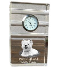 Artdog West Highland White Terrier, Westie - skleněné hodiny s fotkou, fotkou psa v křišťálu, personalizované stojací hodinky do kanceláře od Art-Dog