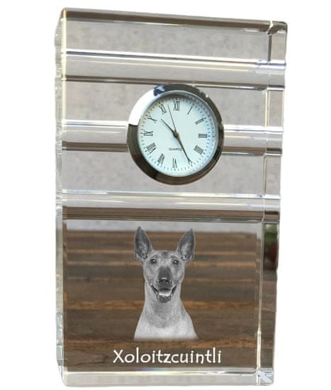 Artdog Nahý mexický pes, Bezsrstý aztécký pes, Xoloitzquintle - skleněné hodiny s fotografií, fotografie psa v křišťálu, personalizované stojící hodinky do kanceláře od Art-Dog