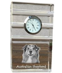 Artdog Australský ovčák, Aussie - skleněné hodiny s fotkou, fotkou psa v křišťálu, personalizované stojící hodinky do kanceláře od Art-Dog