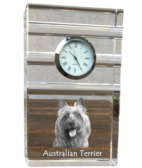 Artdog Australský teriér, Aussie - skleněné hodiny s fotkou, fotkou psa v křišťálu, personalizované stojací hodinky do kanceláře od Art-Dog