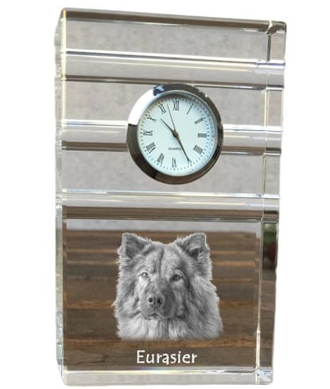 Artdog Eurasier, Eurasian - skleněné hodiny s fotkou, fotkou psa v křišťálu, personalizované stojací hodinky do kanceláře od Art-Dog