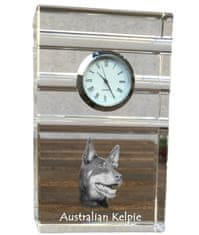 Artdog Australský ovčák kelpie - skleněné hodiny s fotkou, fotkou psa v křišťálu, personalizované stojící hodinky do kanceláře od Art-Dog