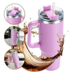 CoZy Termální hrnek 1L s rukojetí a slámkou, 1L Tumbler - Lilac