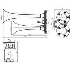 Stualarm 2-tónová fanfára 225/290 mm, 12V stálý tón s kompresorem (sn-112/12V)