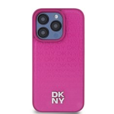 DKNY Originální kryt DKNYLeather Monogram Pattern Metal Logo MagSafe DKHMP15LPSHRPSP for Apple iPhone 15 Pro , barva růžová