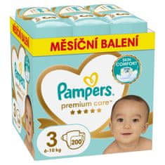 Pampers Pleny jednorázové Premium Care vel. 3 (200 ks) 6-10 kg - měsíční balení