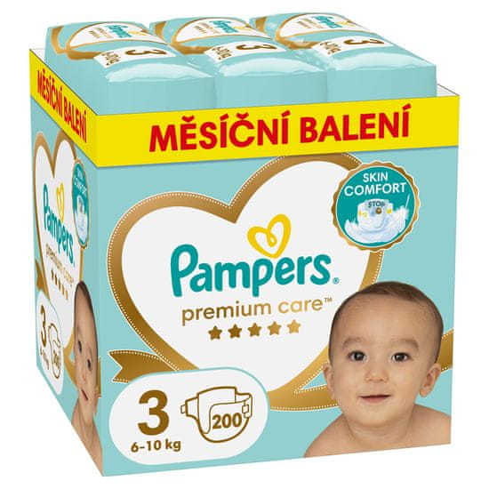 Pampers Pleny jednorázové Premium Care vel. 3 (200 ks) 6-10 kg - měsíční balení