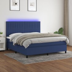 Vidaxl Box spring postel s matrací a LED modrá 160x200 cm textil