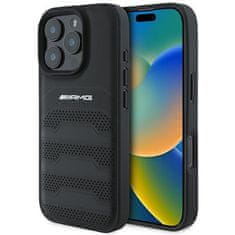 AMG Originální zadní kryt Leather Debossed Lines Black Logo AMHCP16LGSEBK pro iPhone 16 Pro black