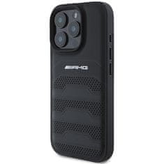 AMG Originální zadní kryt Leather Debossed Lines Black Logo AMHCP16LGSEBK pro iPhone 16 Pro black