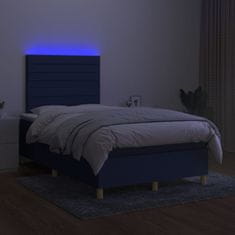 Vidaxl Box spring postel s matrací a LED modrá 120 x 200 cm textil