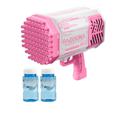 JOJOY® Bublifuková pistole na Bubliny + LED světla, Bubble gun, Bubliny pro děti BUBBLEPUFF pink + Roztok na výrobu bublin BUBBLEWATER | PINKBUBBLEWATER