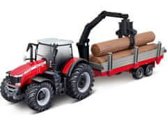 BBurago Farm 10cm Traktor Massey FERGUSSON 8740S - wood trailer