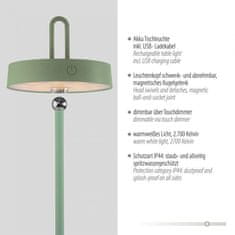 PAUL NEUHAUS JUST LIGHT LED stolní lampa zelená na baterie dotykový stmívač ochrana proti stříkající vodě USB 2700K LD 19310-43