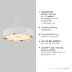 PAUL NEUHAUS JUST LIGHT LED stolní lampa průměr 25cm bílé na baterie USB IP44 stmívatelné dotykem 2700K LD 19303-16