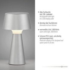 PAUL NEUHAUS JUST LIGHT LED stolní lampa na baterie stříbrná dotykový stmívač IP54 USB vnitřní i venkovní použití 3000K LD 19260-21