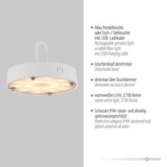 PAUL NEUHAUS JUST LIGHT LED stolní lampa průměr 46cm bílé na baterie USB IP44 stmívatelné dotykem 2700K LD 19305-16