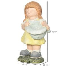 OUTSUNNY Dívka S Kloboukem Zahradní Socha Odolná Proti Povětrnostním Vlivům 45 Cm Ornament Ptačí Budka Zahradní Dekorace Socha Domácí Dekorace 