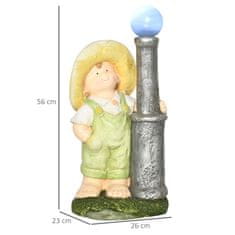 OUTSUNNY Little Boy With Lantern Garden Ornament With Led Solar Light, 56Cm Garden Lighting For Home Decoration, Garden 