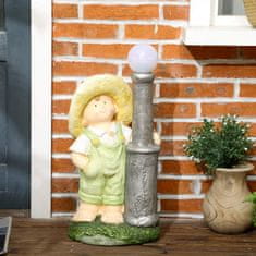 OUTSUNNY Little Boy With Lantern Garden Ornament With Led Solar Light, 56Cm Garden Lighting For Home Decoration, Garden 