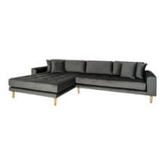 House Nordic Pohovka Lounge Sofa, levá strana, tmavě šedý samet, čtyři polštáře a nohy z přírodního dřeva, HN1013