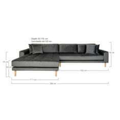 House Nordic Pohovka Lounge Sofa, levá strana, tmavě šedý samet, čtyři polštáře a nohy z přírodního dřeva, HN1013