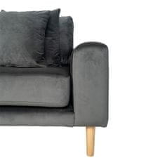 House Nordic Pohovka Lounge Sofa, levá strana, tmavě šedý samet, čtyři polštáře a nohy z přírodního dřeva, HN1013