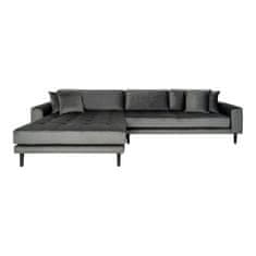 House Nordic Pohovka Lounge Sofa, levá strana, tmavě šedý samet, čtyři polštáře a nohy z přírodního dřeva, HN1013