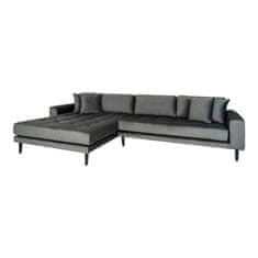 House Nordic Pohovka Lounge Sofa, levá strana, tmavě šedý samet, čtyři polštáře a nohy z přírodního dřeva, HN1013