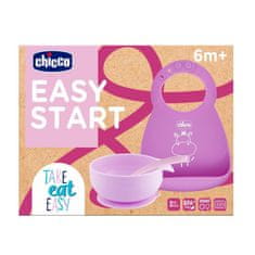 Chicco Set jídelní silikonový - pink, 6m+