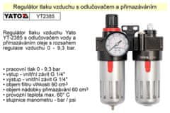 YATO  Regulátor tlaku vzduchu s odlučovačem a přimazáváním, 1/4", redukční ventil YT-2385