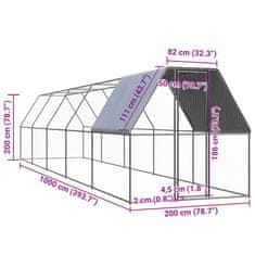 Vidaxl Venkovní klec pro kuřata 2 x 10 x 2 m pozinkovaná ocel