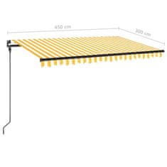 Vidaxl Ručně zatahovací markýza s LED světlem 450 x 300 cm žlutobílá