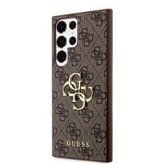 Guess  PU 4G Metal Logo Zadní Kryt pro Samsung Galaxy S24 Ultra Brown