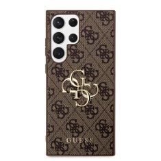 Guess  PU 4G Metal Logo Zadní Kryt pro Samsung Galaxy S24 Ultra Brown