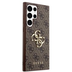 Guess  PU 4G Metal Logo Zadní Kryt pro Samsung Galaxy S24 Ultra Brown