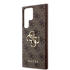 Guess  PU 4G Metal Logo Zadní Kryt pro Samsung Galaxy S24 Ultra Brown