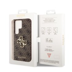 Guess  PU 4G Metal Logo Zadní Kryt pro Samsung Galaxy S24 Ultra Brown