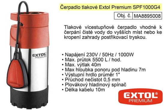 Extol Premium Čerpadlo elektrické nerezové tlakové 1100 W 5500 l / hod Extol Premium 8895008