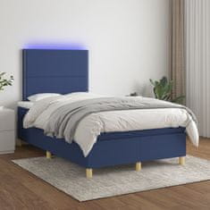 Vidaxl Box spring postel s matrací a LED modrá 120 x 200 cm textil