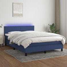 Vidaxl Box spring postel s matrací a LED modrá 140x200 cm textil