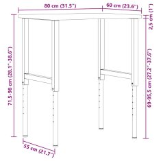 Vidaxl Pracovní stůl 80 x 60 x (71,5–98) cm masivní dubové dřevo