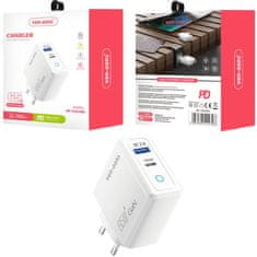 Ven Type-C + USB Rychlonabíjecí Cestovní Adaptér - Bílá KP34855