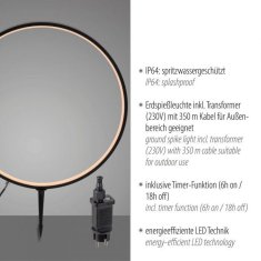 PAUL NEUHAUS JUST LIGHT LED venkovní svítidlo se zápichem průměr 50cm černá IP65 s časovačem do zahrady 3000K LD 19511-18