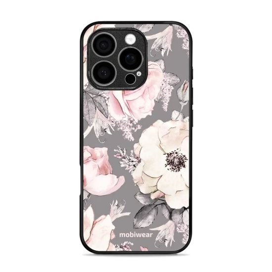 Mobiwear Lesklý kryt Glossy - Apple iPhone 16 Pro - G034G - Květy na šedém pozadí