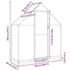 Vidaxl Skleník s podkladovým rámem stříbrný 169 x 58 x 202 cm hliník