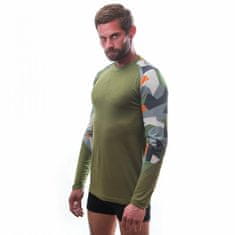 Sensor Triko Merino Impress - pánské, dlouhý, zelená safari-camo - Velikost XL