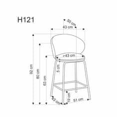 Halmar Barová židle H121 barová židle nohy - černá, sedák - šedá (1p=2szt)