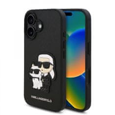 Karl Lagerfeld Zadní kryt PU Saffiano Karl and Choupette pro iPhone 16 Black