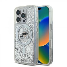 Karl Lagerfeld Zadní kryt Liquid Glitter Karl and Choupette Heads MagSafe pro iPhone 16 Pro Transparent